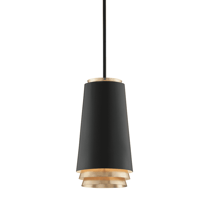 Fahrenheit 1Lt Pendant Small Textured Black W/ Gold Leaf Accents-Troy Lighting-TROY-F5541-Pendants-1-France and Son