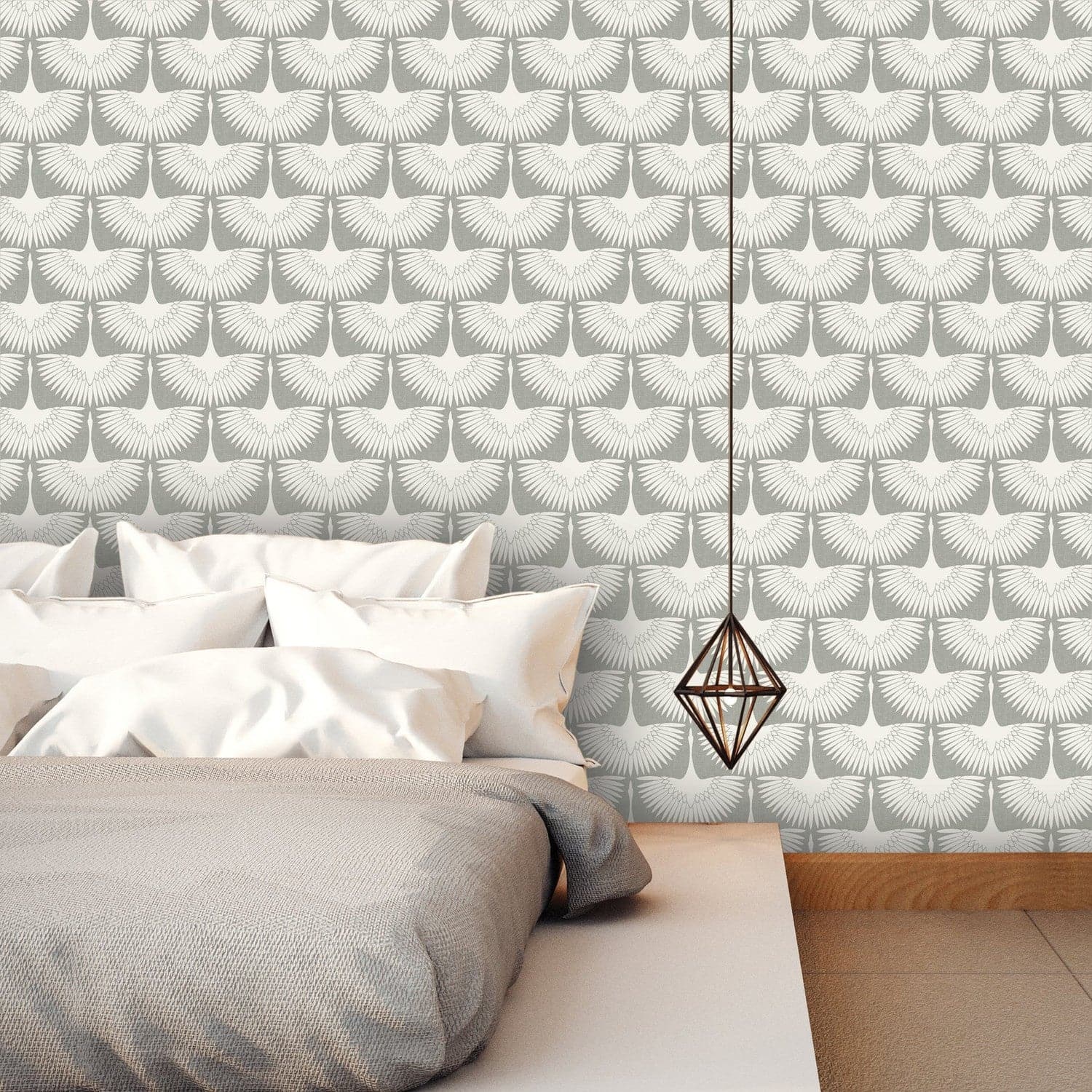 Feather Flock Peel And Stick Wallpaper By Genevieve Gorder-Tempaper & Co.-Tempaper-FE4023-DecorSingle Roll-Chalk Scallops-4-France and Son