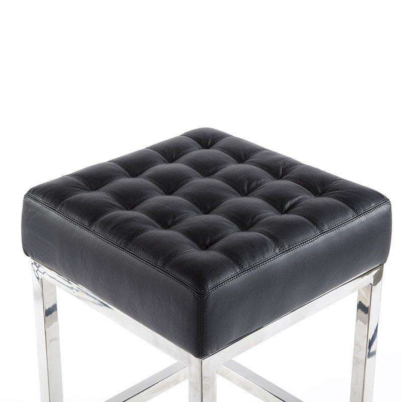 Mid Century Tufted Bar Stool with Black Leather-France & Son-FEB9605BLKB-Bar Stools-2-France and Son