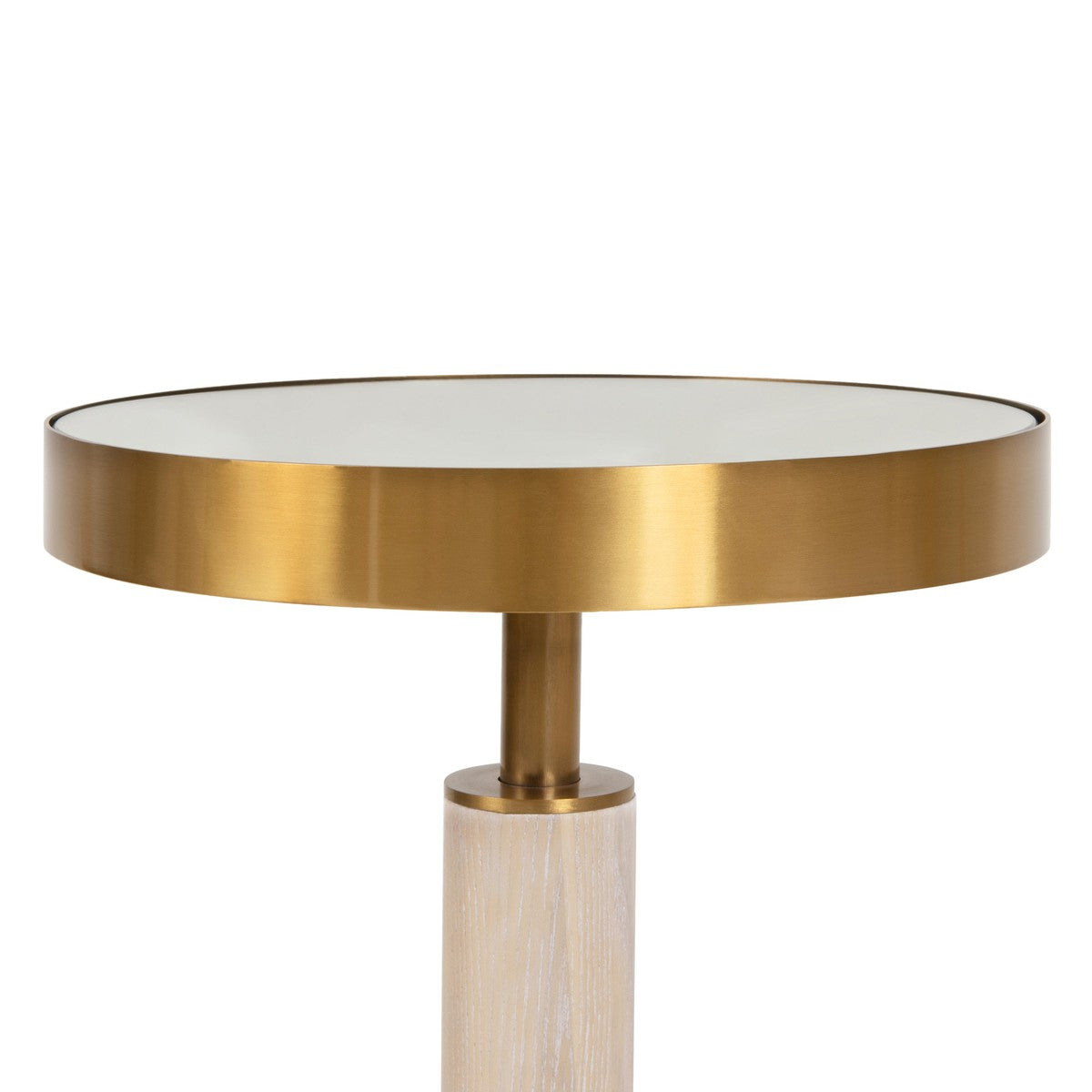 Fenway - Round Cigar Table With Antique Brass Detail And Mirror Top In Light Cerused Oak