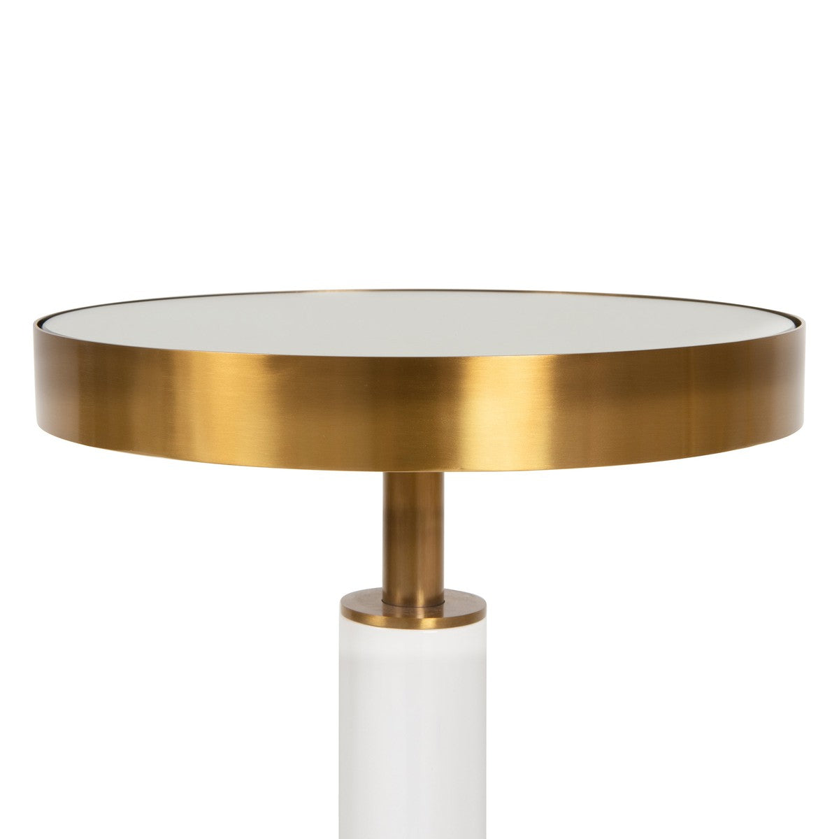 Fenway - Round Cigar Table With Antique Brass Detail And Mirror Top In White Lacquer