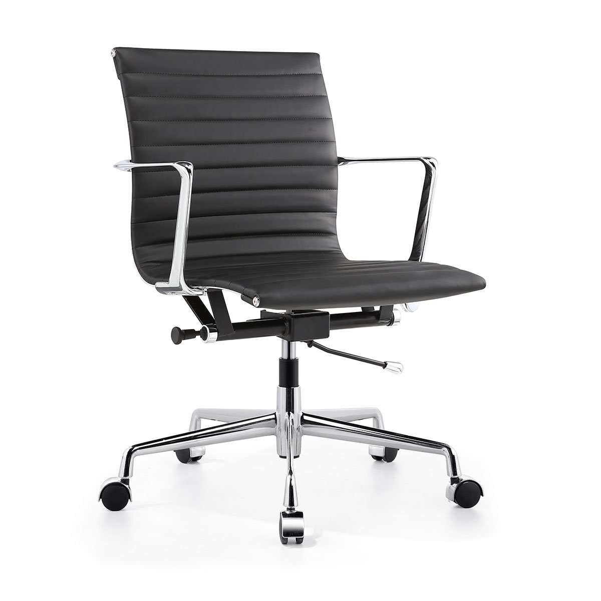 Ribbed Leather Office Chair - Black-FAS REPRO-STOCKR-FKC2012BLK-Task Chairs-1-France and Son