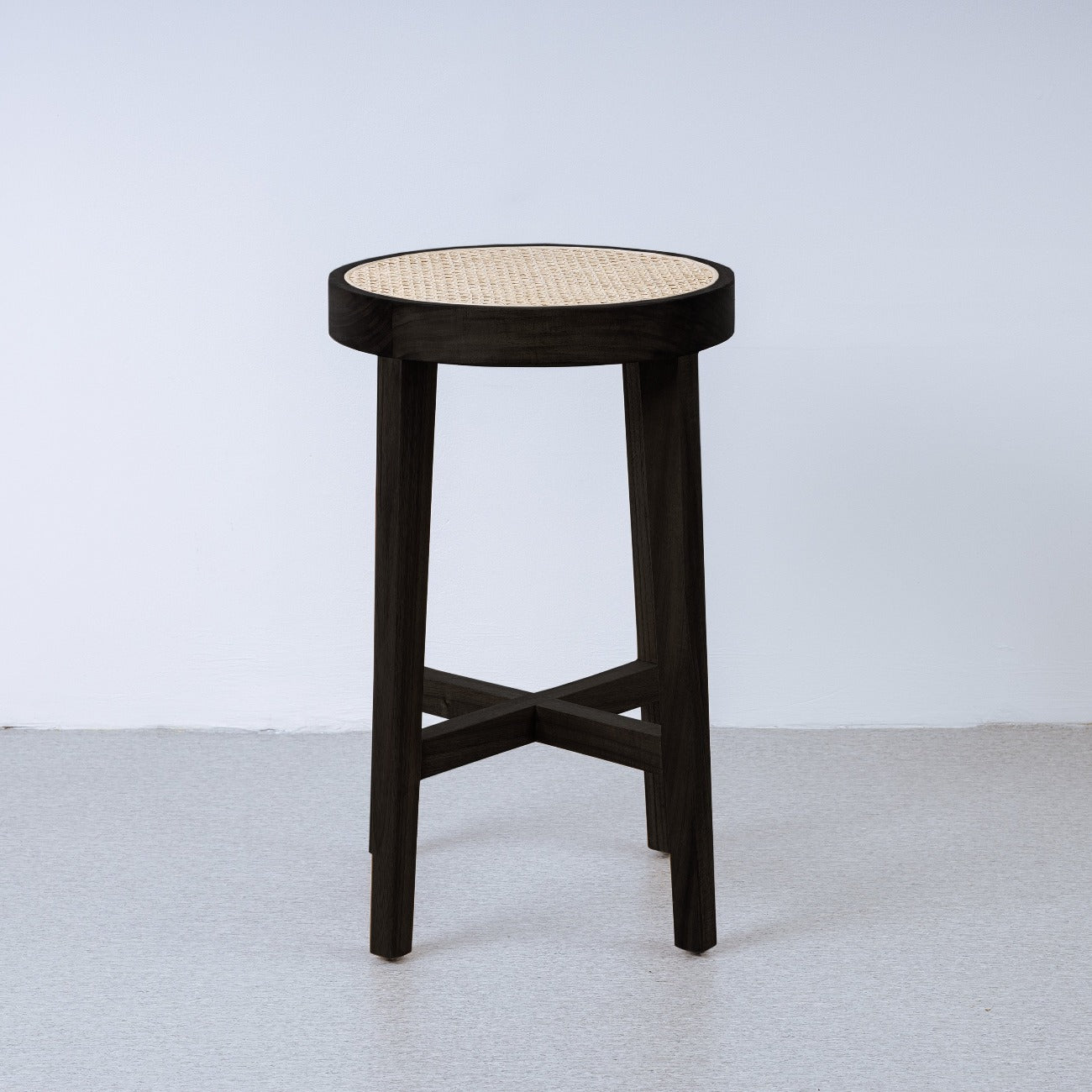 Jeanneret Round Counter Stool with Cane Seat-France & Son-FL1141BLKCNTR-Bar StoolsBlack-2-France and Son