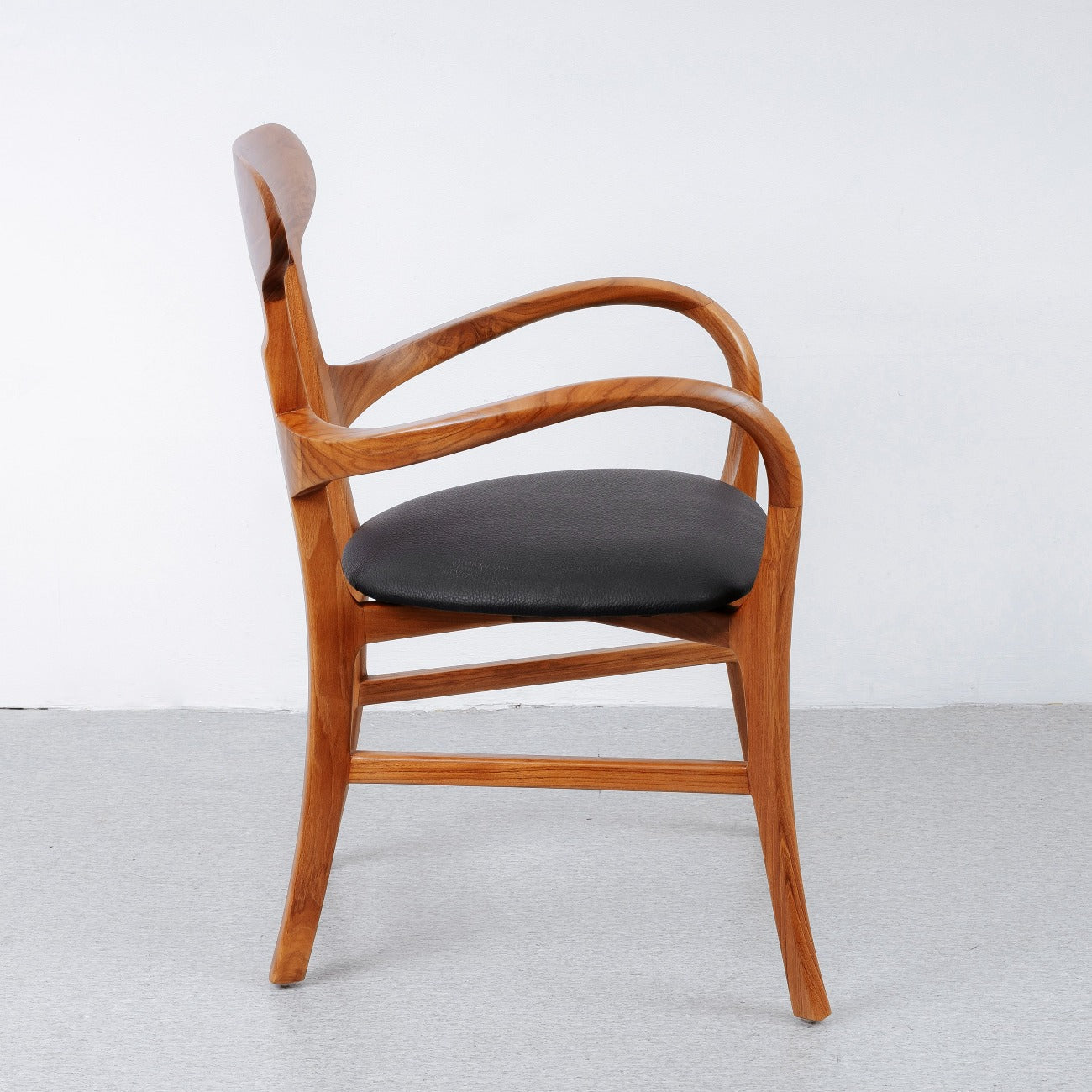 Kringle Teak Dining Chair - Leather-France & Son-FL1314BLKNEW-Dining ChairsBlack-4-France and Son