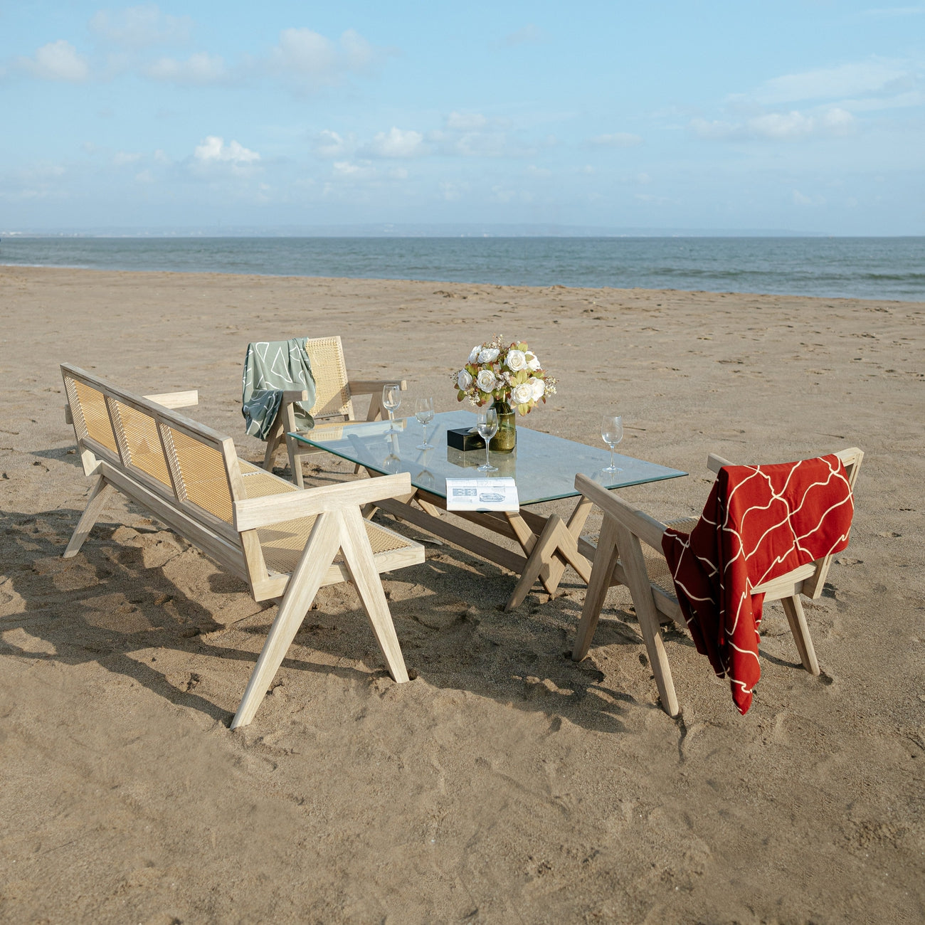 Jeanneret Lounge Chair with Arms - Grey Teak with Hand Caned Seat-France & Son-FL1317GREY-SYN-Outdoor Lounge Chairs-3-France and Son