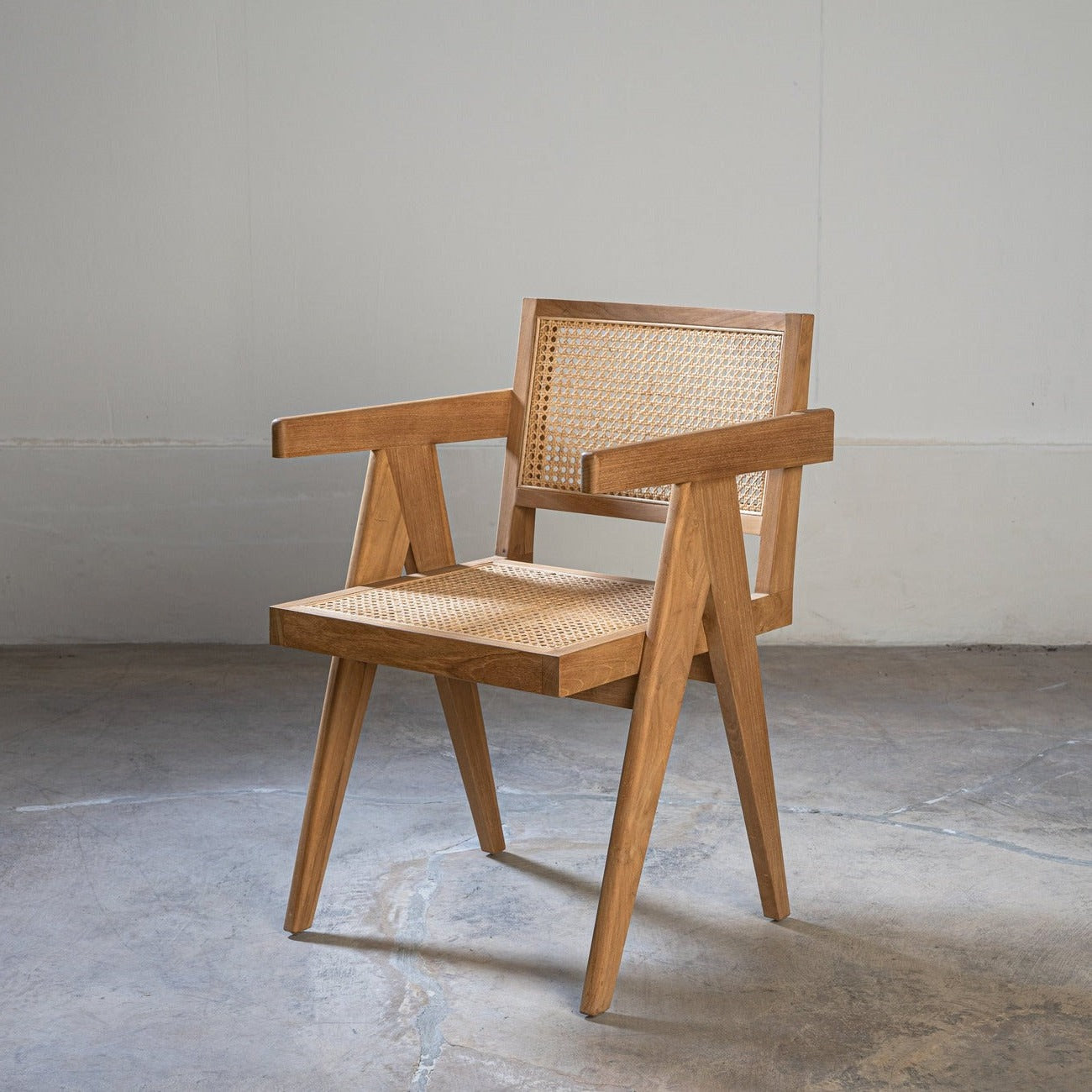 Mid Century Hand Cane Jeanneret Armchair Type 1-France & Son-FL1396NTRL-Dining ChairsNatural Teak-Single-1-France and Son