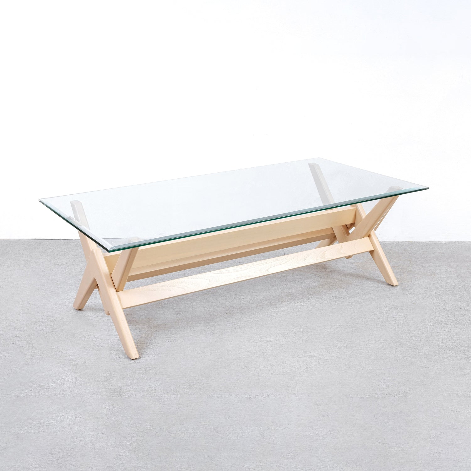 Jeanneret Coffee Table Type A - Rectangle Glass Top-France & Son-FL1485BASEC-IVORY-Coffee TablesIvory - 60"-8-France and Son