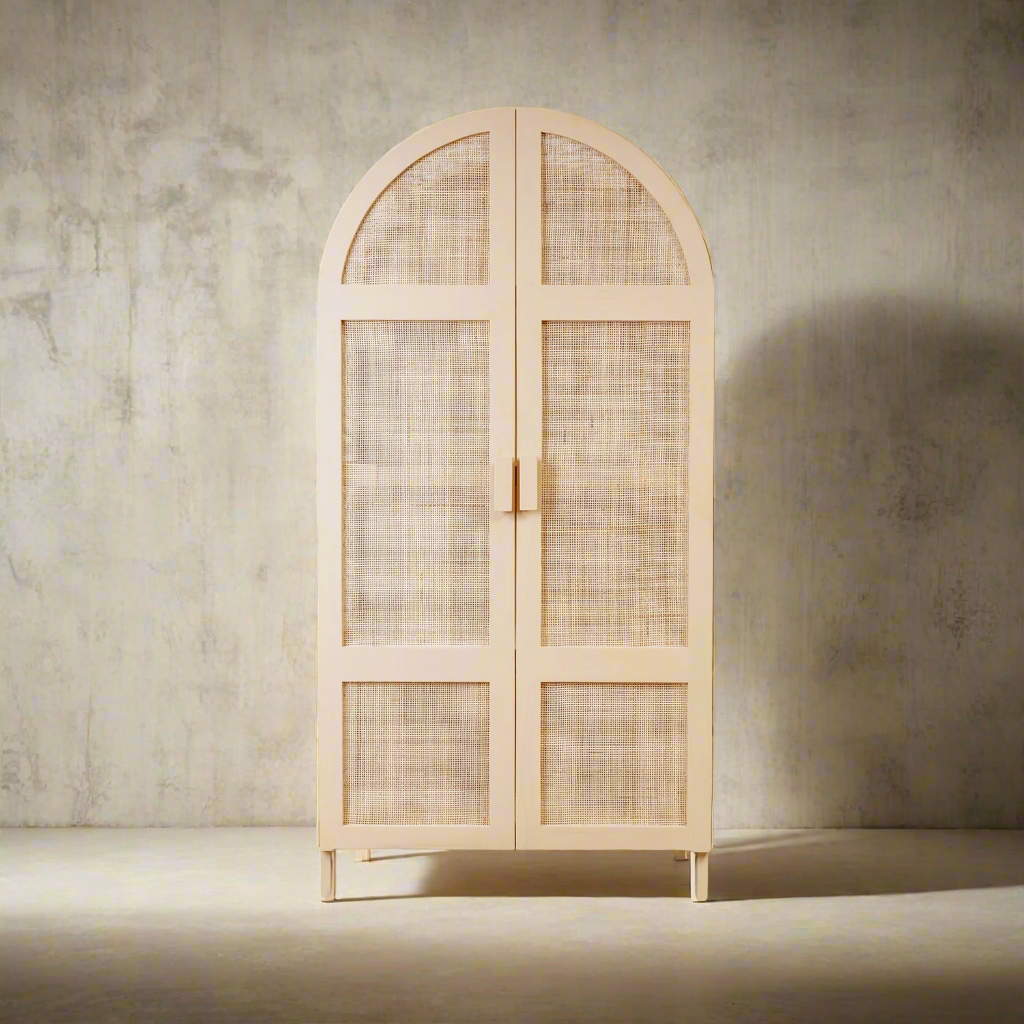 Lemari Teak and Cane Wardrobe Cabinet-France & Son-FL1512IVORY-Bookcases & CabinetsIvory-1-France and Son