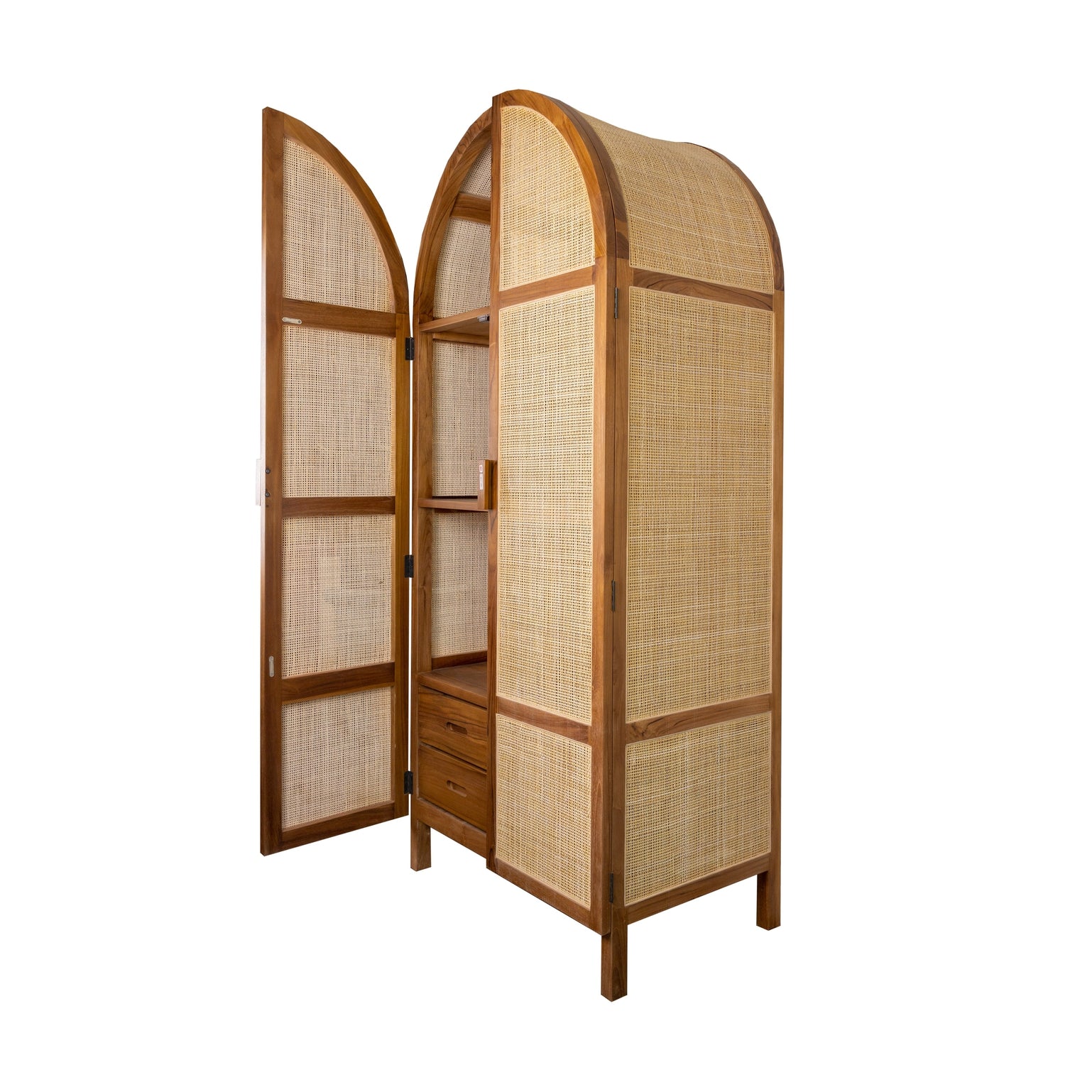 Lemari Teak and Cane Armoire