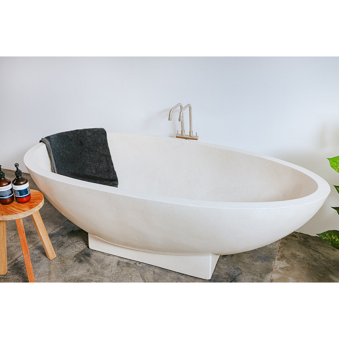 Terrazo Stone Bath Tub Freestanding - Natural-France & Son-FL1701WHT-Bathtubs-7-France and Son
