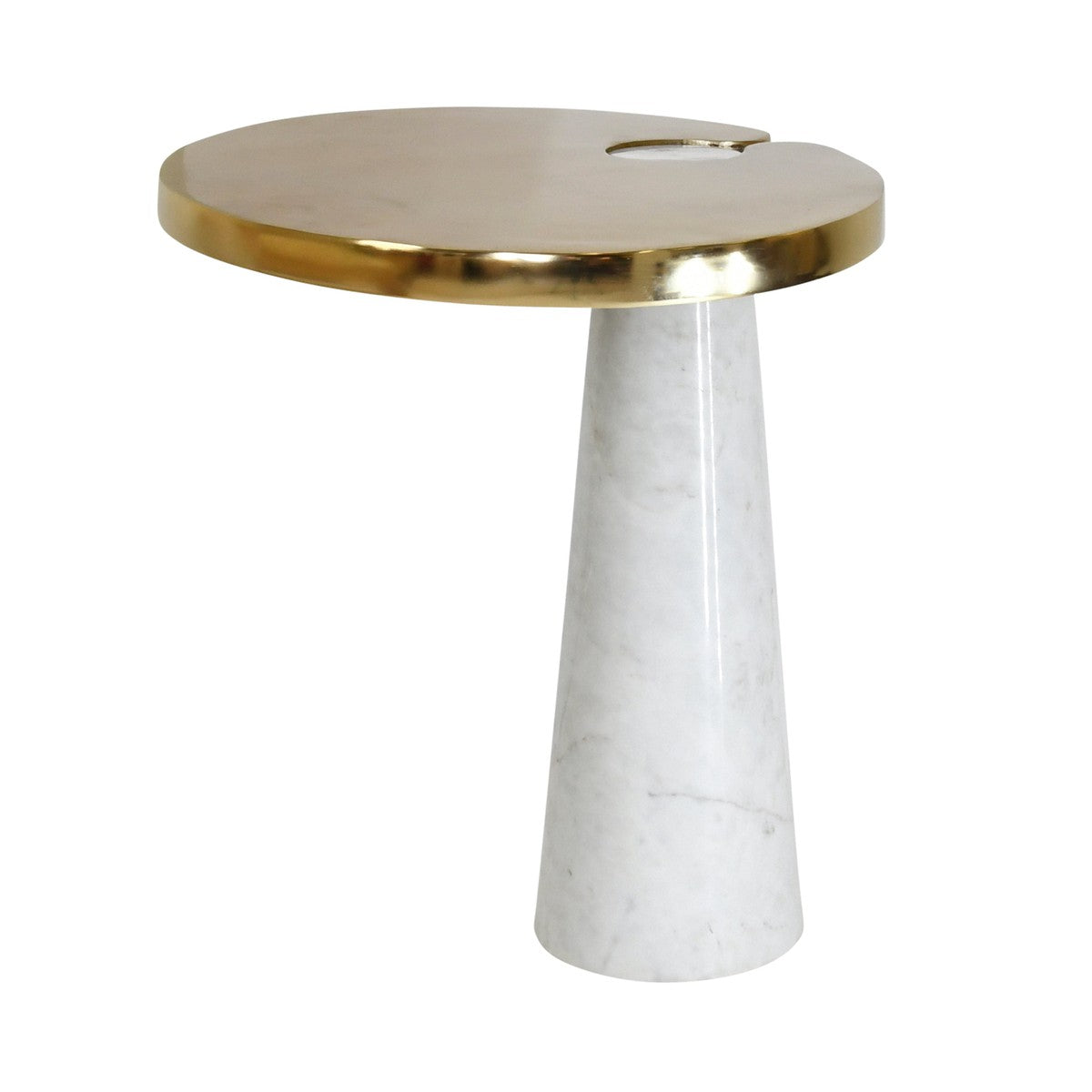 Fontaine - Oval Side Table With Brass Top And White Marble Pedestal Base