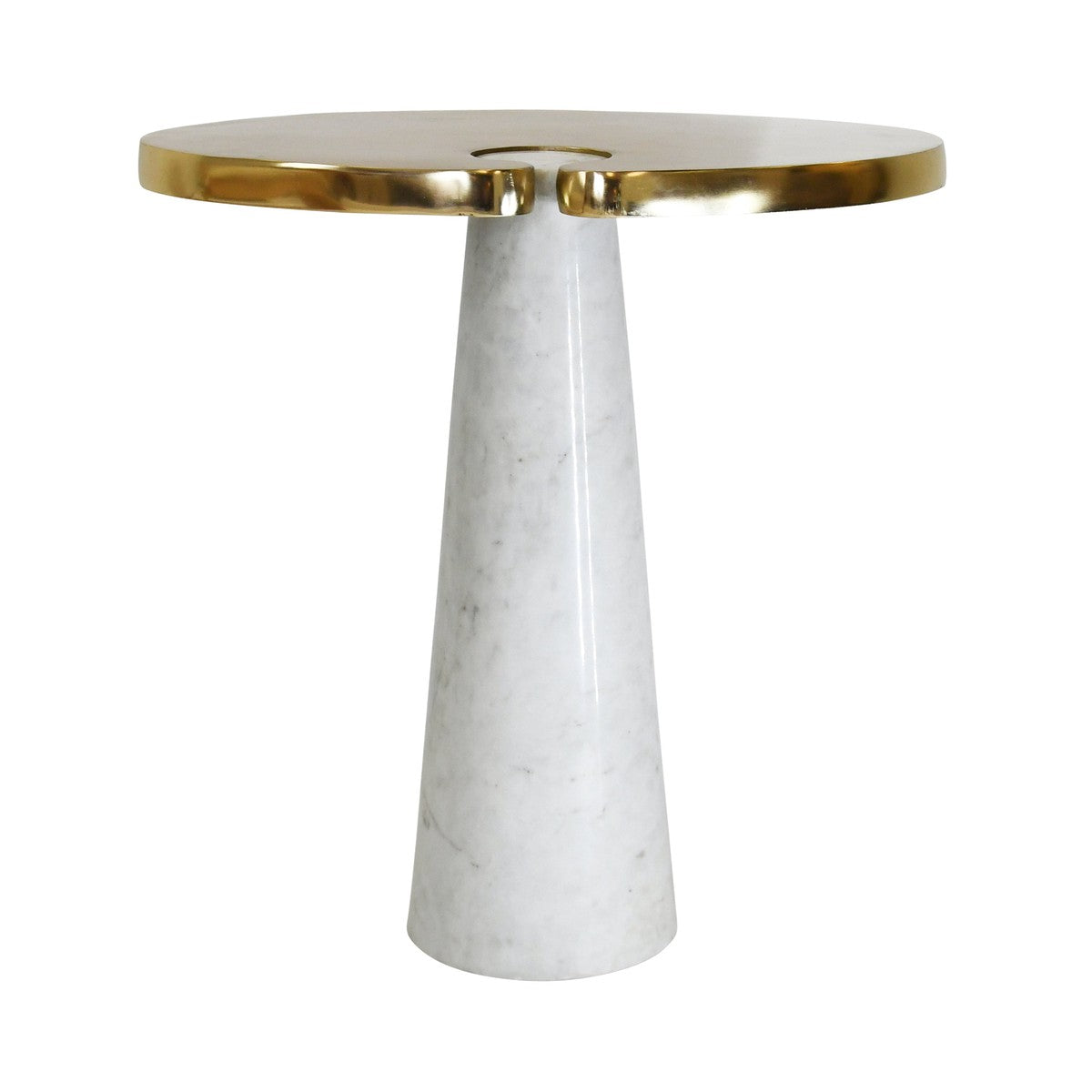 Fontaine - Oval Side Table With Brass Top And White Marble Pedestal Base