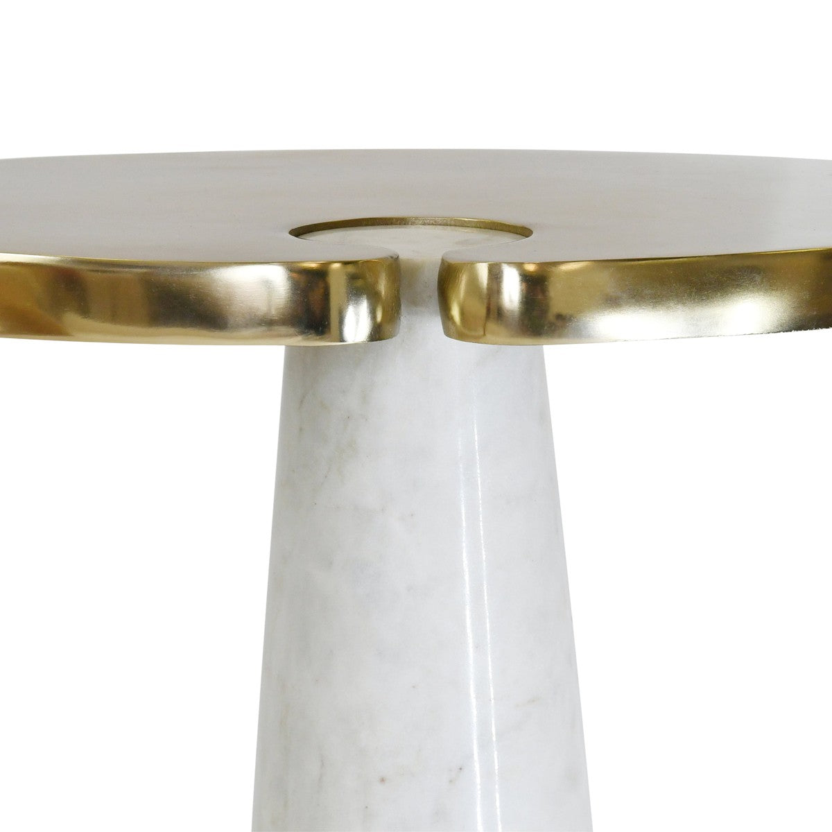 Fontaine - Oval Side Table With Brass Top And White Marble Pedestal Base