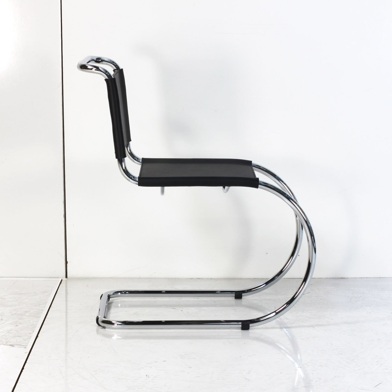 Italian Mies Van Der Rohe Leather Chair-France & Son-FSC120BLK-Dining ChairsSingle-2-France and Son