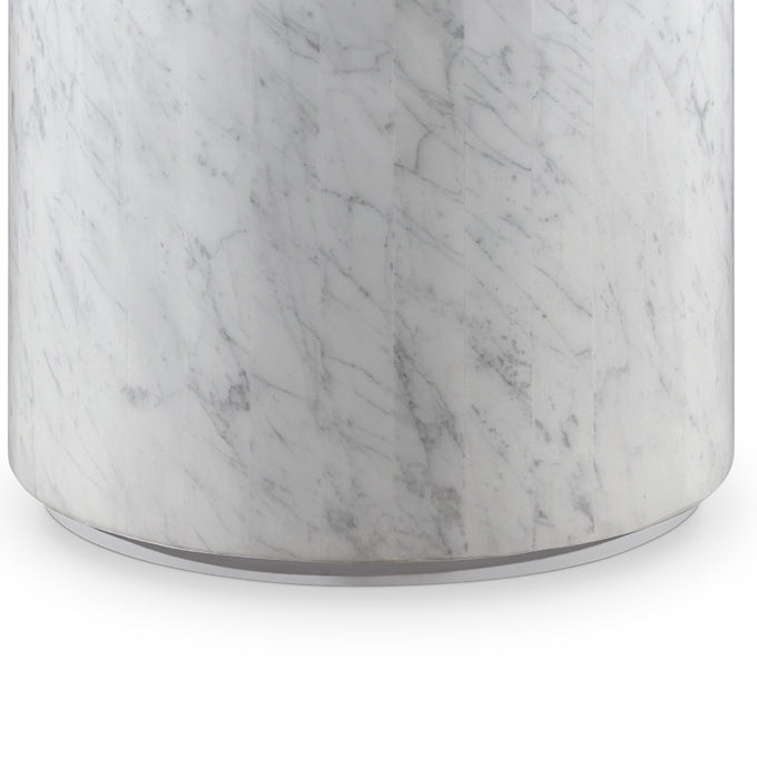 Carrara Marble Drum Side Table - White-France & Son-FVT040WHT-Side Tables-4-France and Son