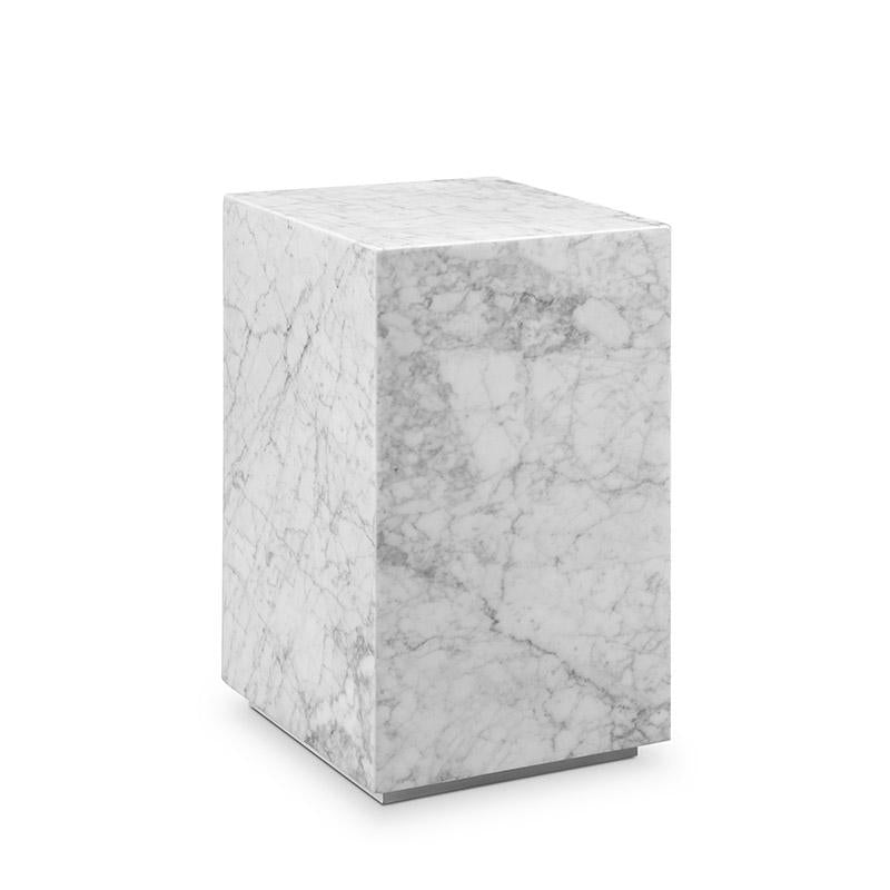 Carrara Marble Pedestal Side Table - Square-France & Son-FVT051MWHT-Side Tables-1-France and Son