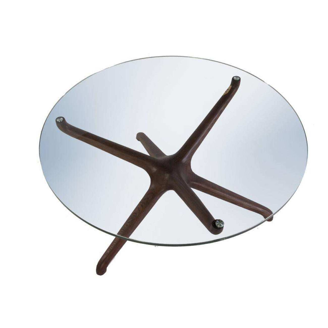 Sculpted Star Coffee Table with Round Glass Top-France & Son-FZT0122WALNUT-Coffee Tables-3-France and Son