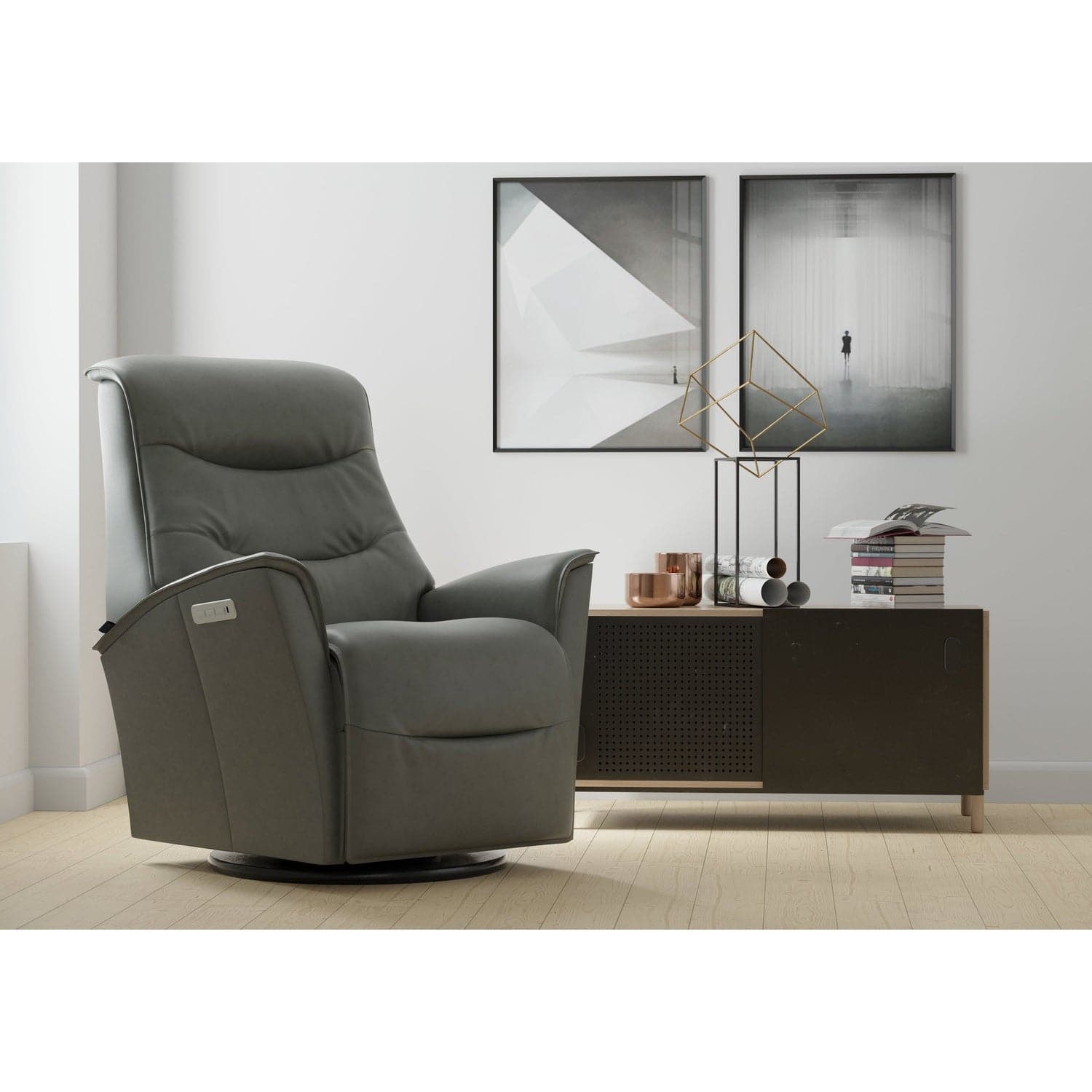 Dallas Small Power (3 Motor) Swing Relaxer-Fjords-FJORDS-574116P-227-Lounge ChairsSoft Line Leather 227 Grey-1-France and Son