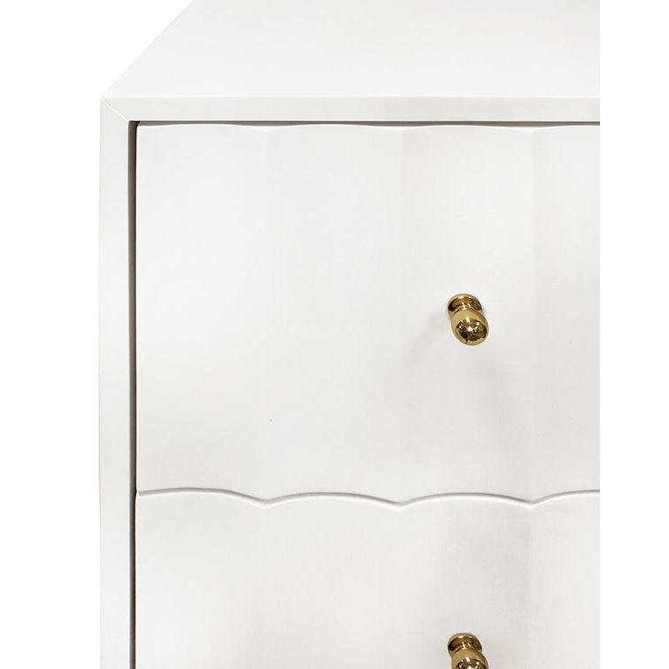 Additional view of Two Door Side Table With Fluted Detail In Matte White Lacquer in white and gold.