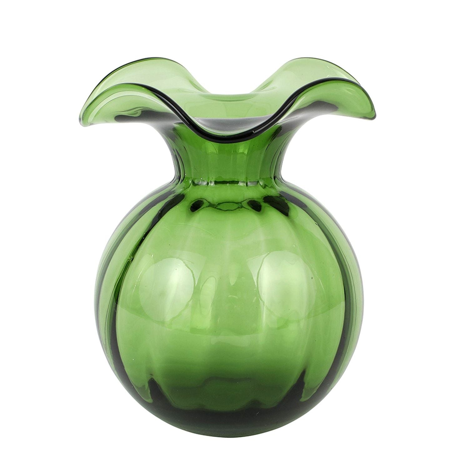 Hibiscus Glass Fluted Vase - Dark Green / Medium