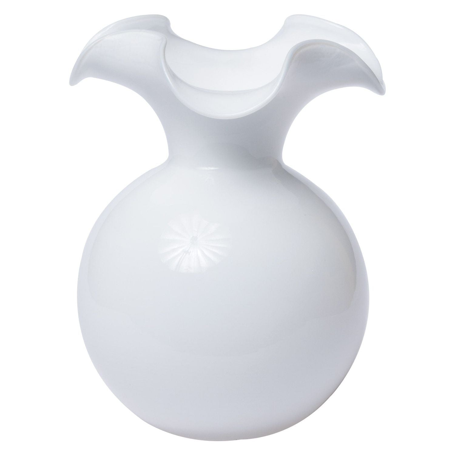 Hibiscus Glass Fluted Vase - White / Large