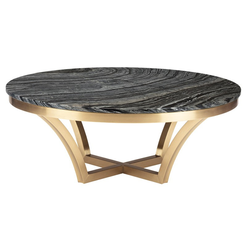 Aurora Coffee Table-Nuevo-NUEVO-HGNA293-Coffee Tablesbrushed gold base-black wood vein-1-France and Son
