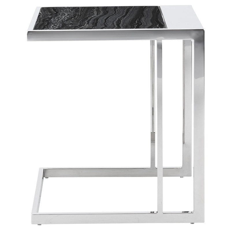 Ethan Side Table-Nuevo-NUEVO-HGNA296-Side Tablespolished stainless base-black wood vein-2-France and Son