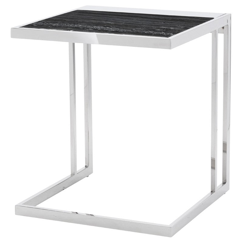 Ethan Side Table-Nuevo-NUEVO-HGNA296-Side Tablespolished stainless base-black wood vein-1-France and Son