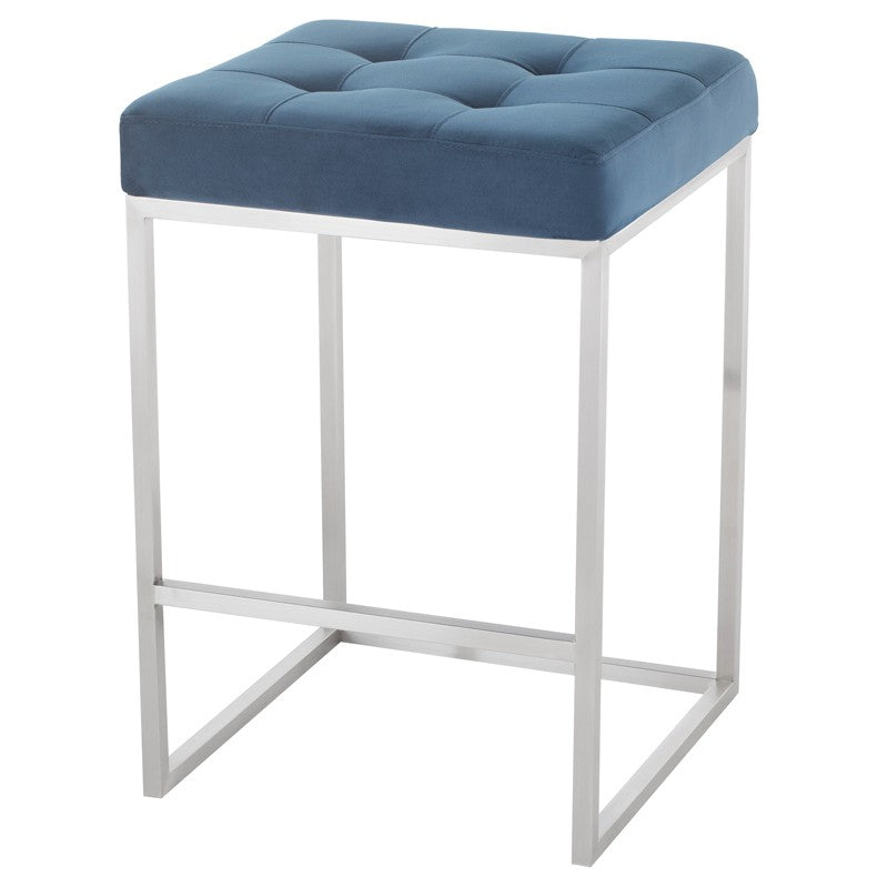 Chi Counter Stool-Nuevo-NUEVO-HGSX513-Bar StoolsPeacock Blue velour & brushed stainless frame-8-France and Son