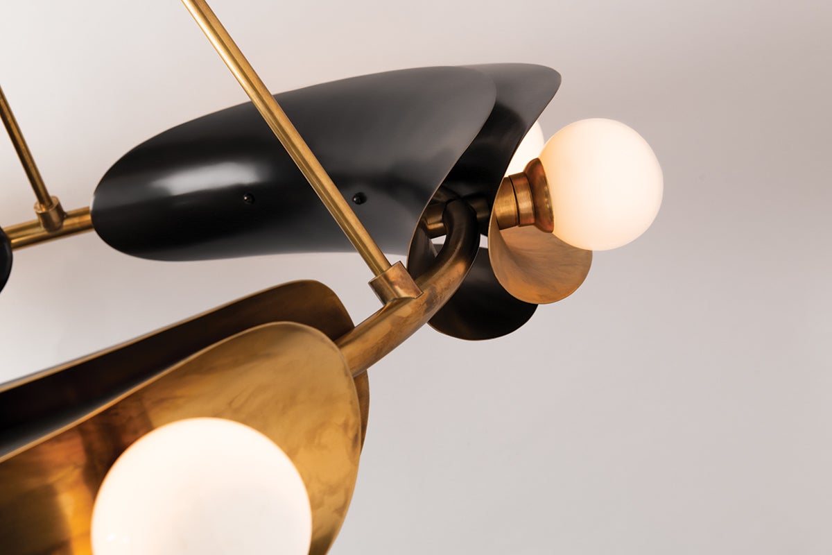 Hopper Chandelier - Vintage Brass/Black Brass 9 Lights