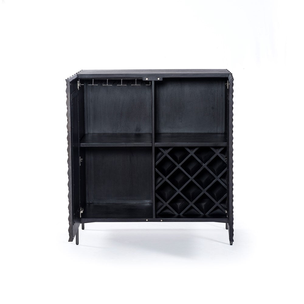Raffael Bar Cabinet - Carved Black Wash QC-Four Hands-FH-IFAL-035A-Bar Storage-2-France and Son