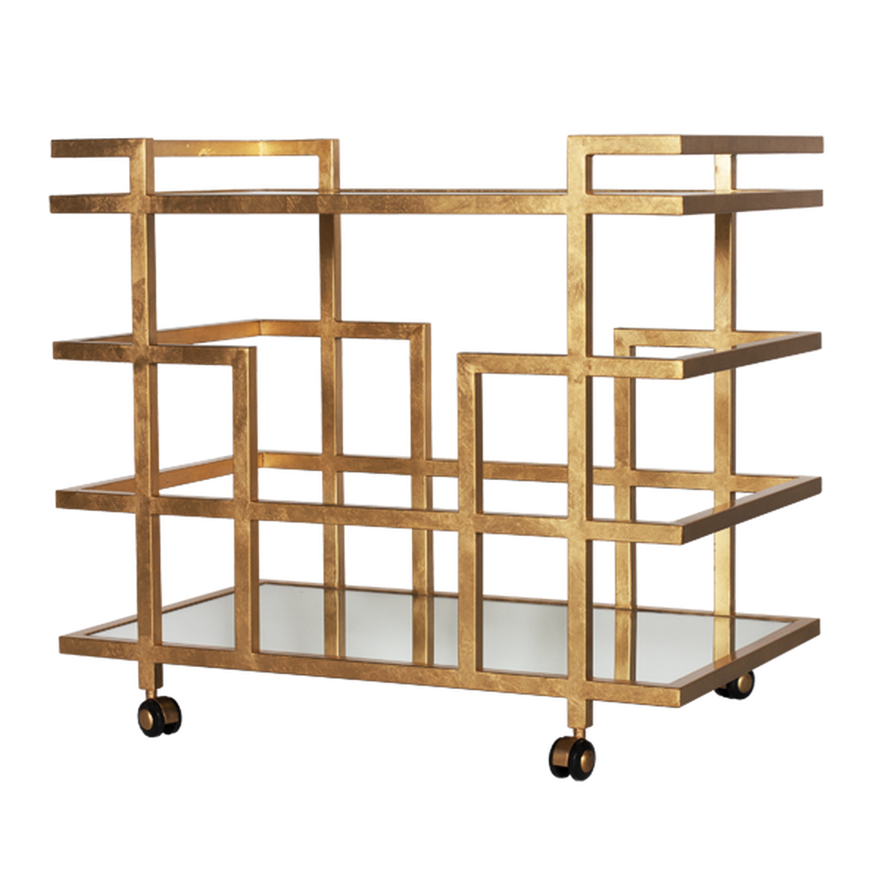 Ireland Linear Bar Cart With Mirror Shelves-Worlds Away-WORLD-IRELAND G-Bar Storage-1-France and Son