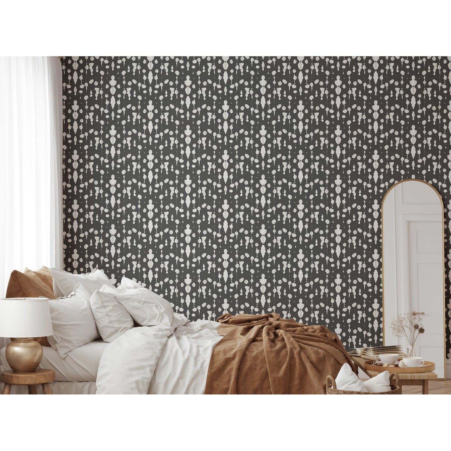 Boho Rain Wallpaper-Mitchell Black-MITCHB-WC-BB-IB-CB-PM-10-Wall DecorPatterns Calligraphy Black-Premium Matte Paper-4-France and Son