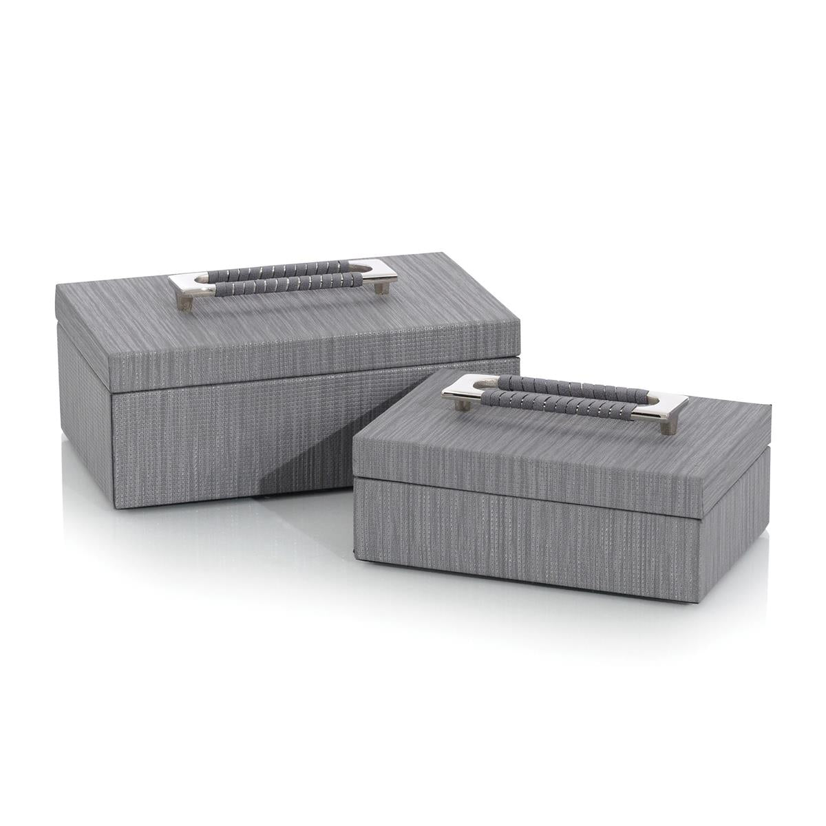 Charcoal Confetti Leather Boxes - Set Of 2-John Richard-JR-JRA-11805S2-Baskets & Boxes-1-France and Son