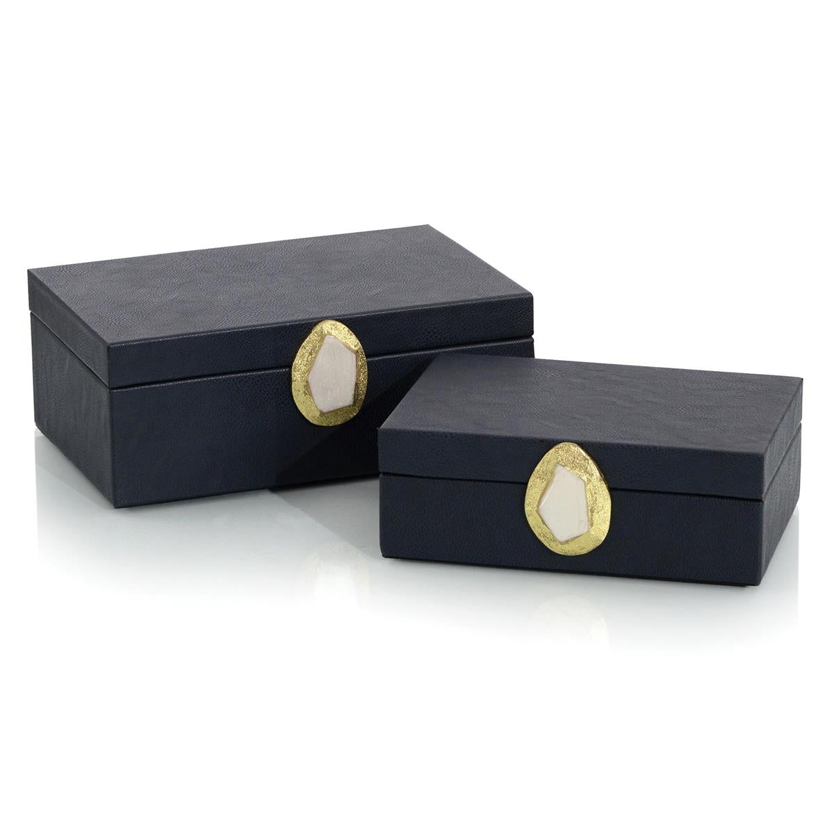 Midnight Blue Leather Boxes - Set Of 2-John Richard-JR-JRA-11806S2-Baskets & Boxes-1-France and Son
