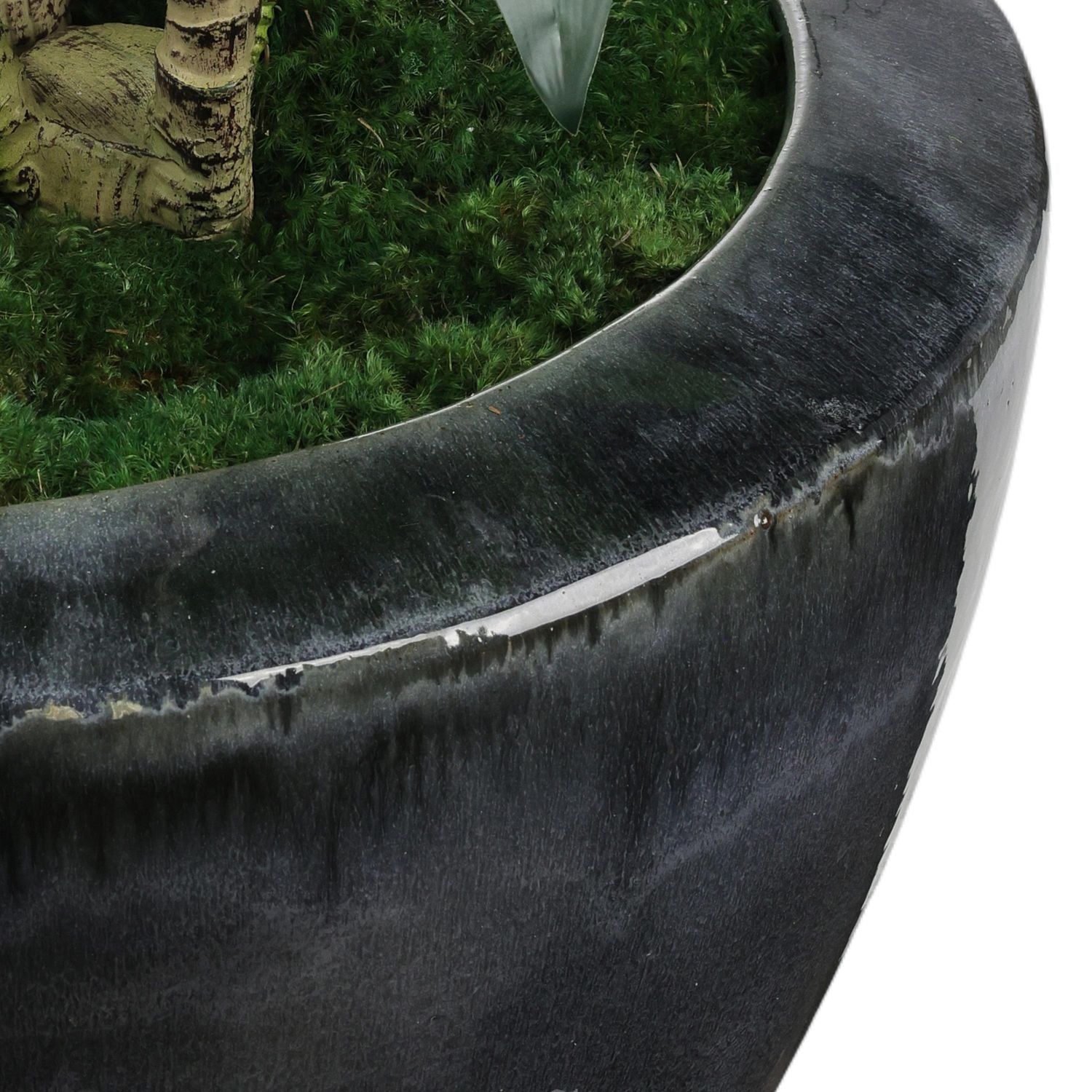 Additional view of Dracaena Corn Tree, featuring glossy glaze finish, ceramic, faux foliage, and freestanding floor planter.