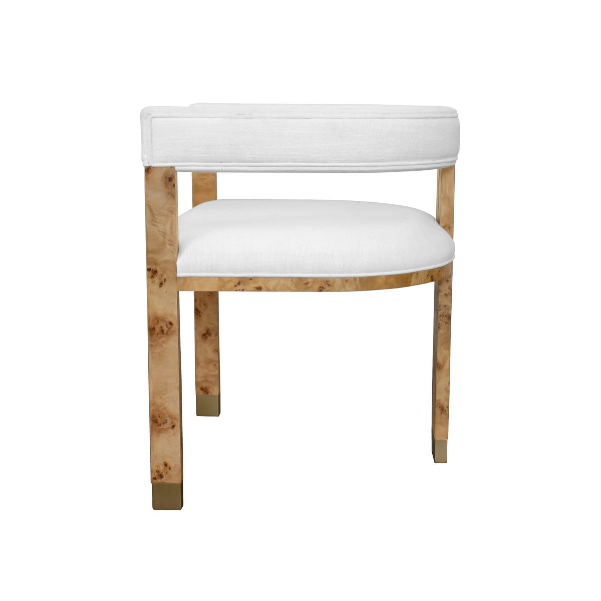 Jude - Modern Chair In Burl Wood With White Linen Upholstery