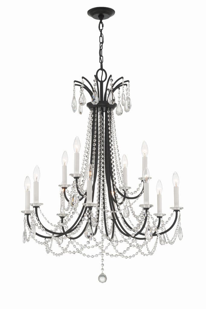 Karrington 12 Light Chandelier-Crystorama Lighting Company-CRYSTO-KAR-90912-MK-CL-MWP-ChandeliersMatte Black-5-France and Son