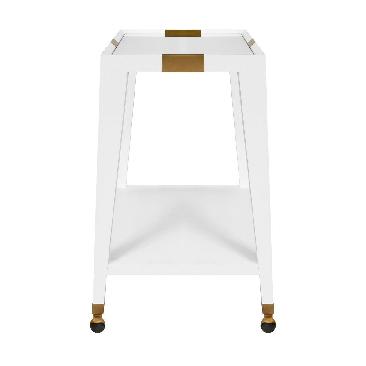 Linus - Flared Bar Cart With Antique Brass Detail In White Textured Linen