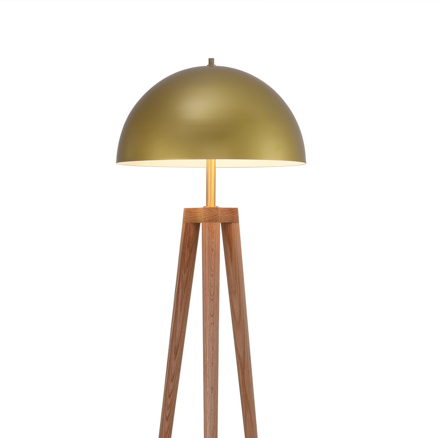 Brass Dome Floor Lamp with Wooden Tripod Base-France & Son-LM1601FBRS-Floor Lamps-2-France and Son