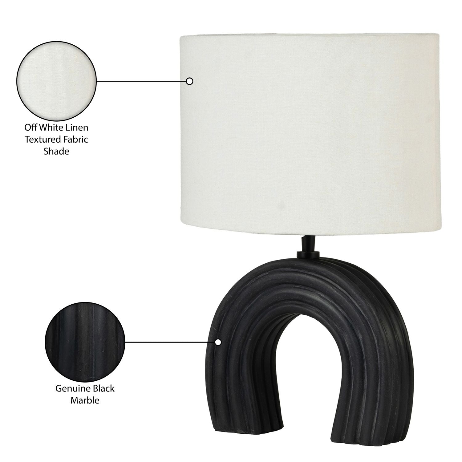 Lithos Genuine Marble Base And Linen Textured Fabric Shade Table Lamp — Black