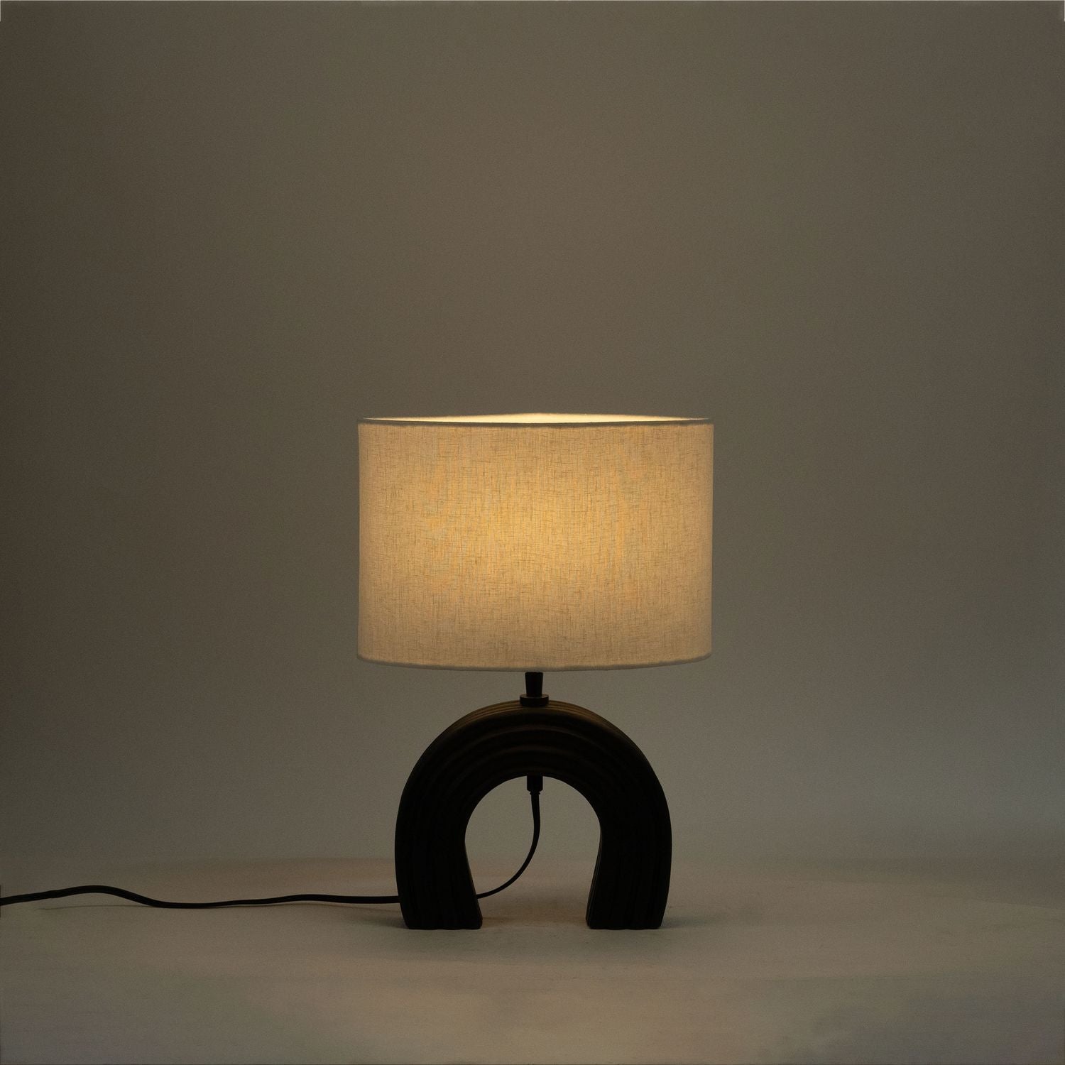 Lithos Genuine Marble Base And Linen Textured Fabric Shade Table Lamp — Black