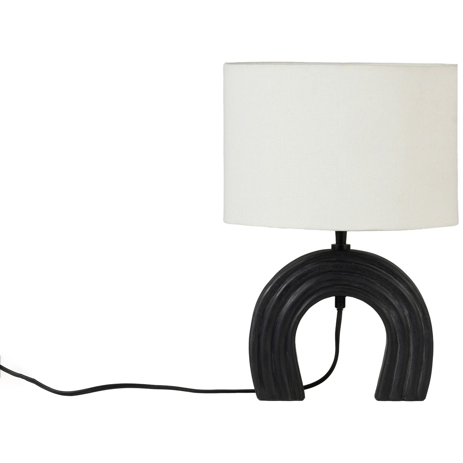 Lithos Genuine Marble Base And Linen Textured Fabric Shade Table Lamp — Black