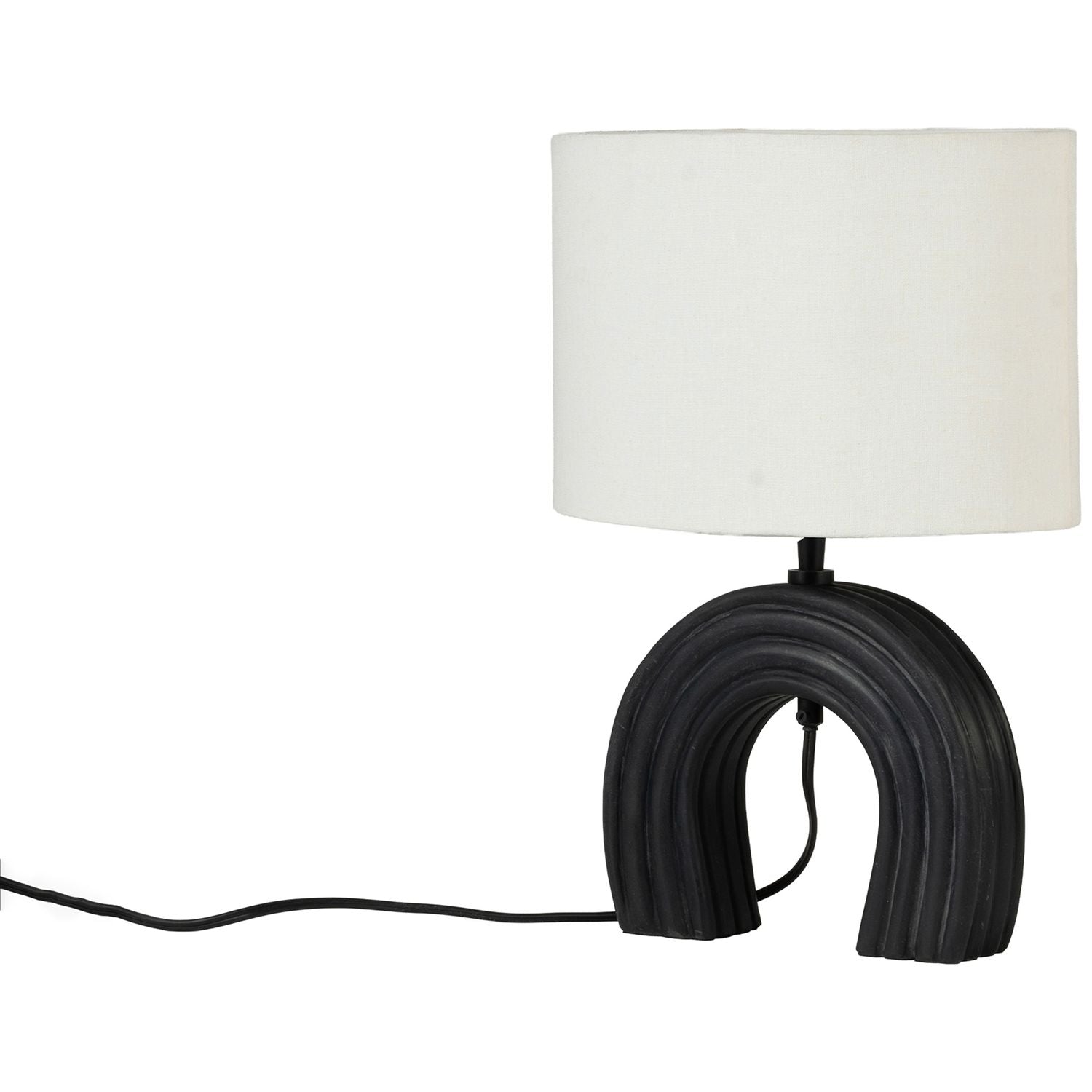 Lithos Genuine Marble Base And Linen Textured Fabric Shade Table Lamp — Black