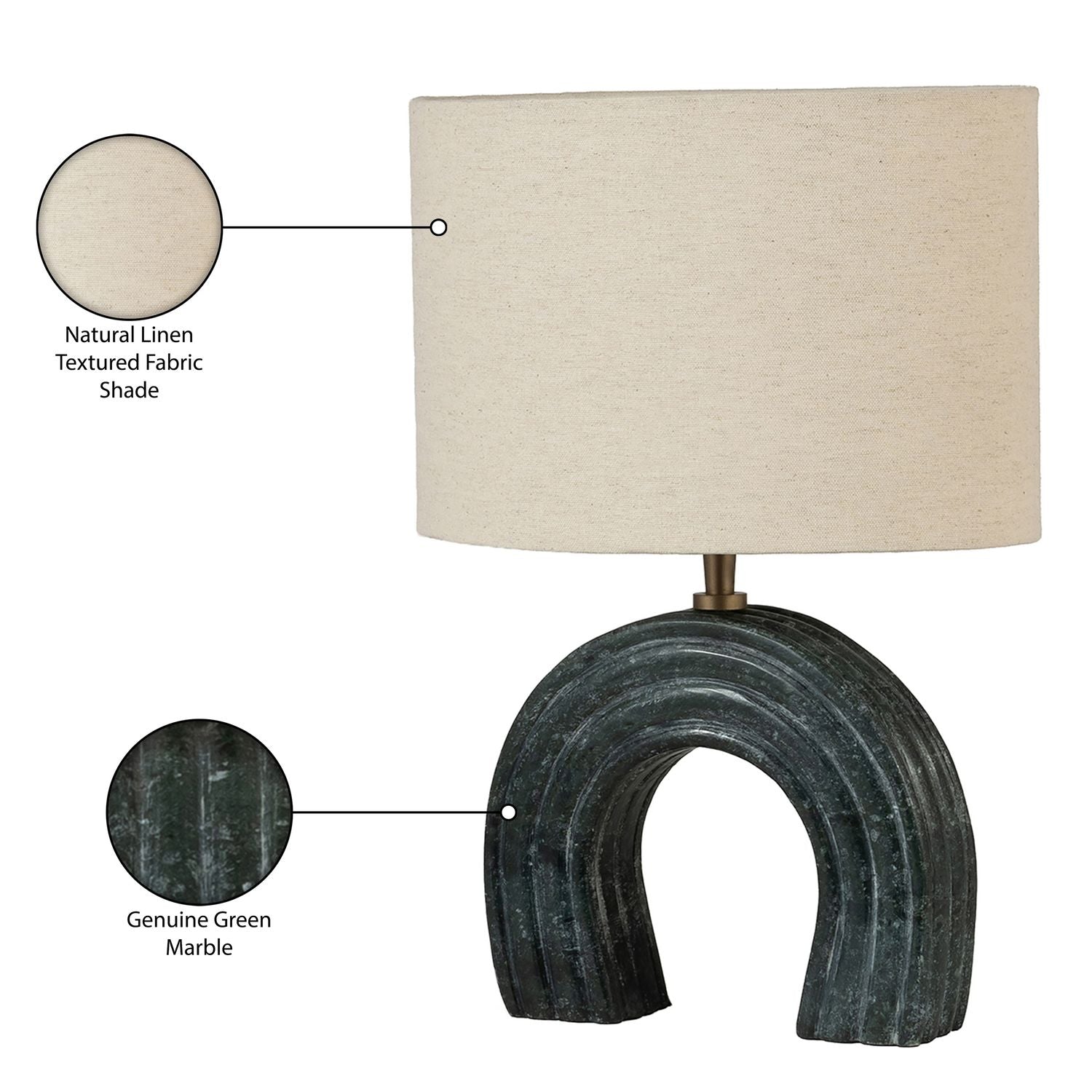 Lithos Genuine Marble Base And Linen Textured Fabric Shade Table Lamp — Green