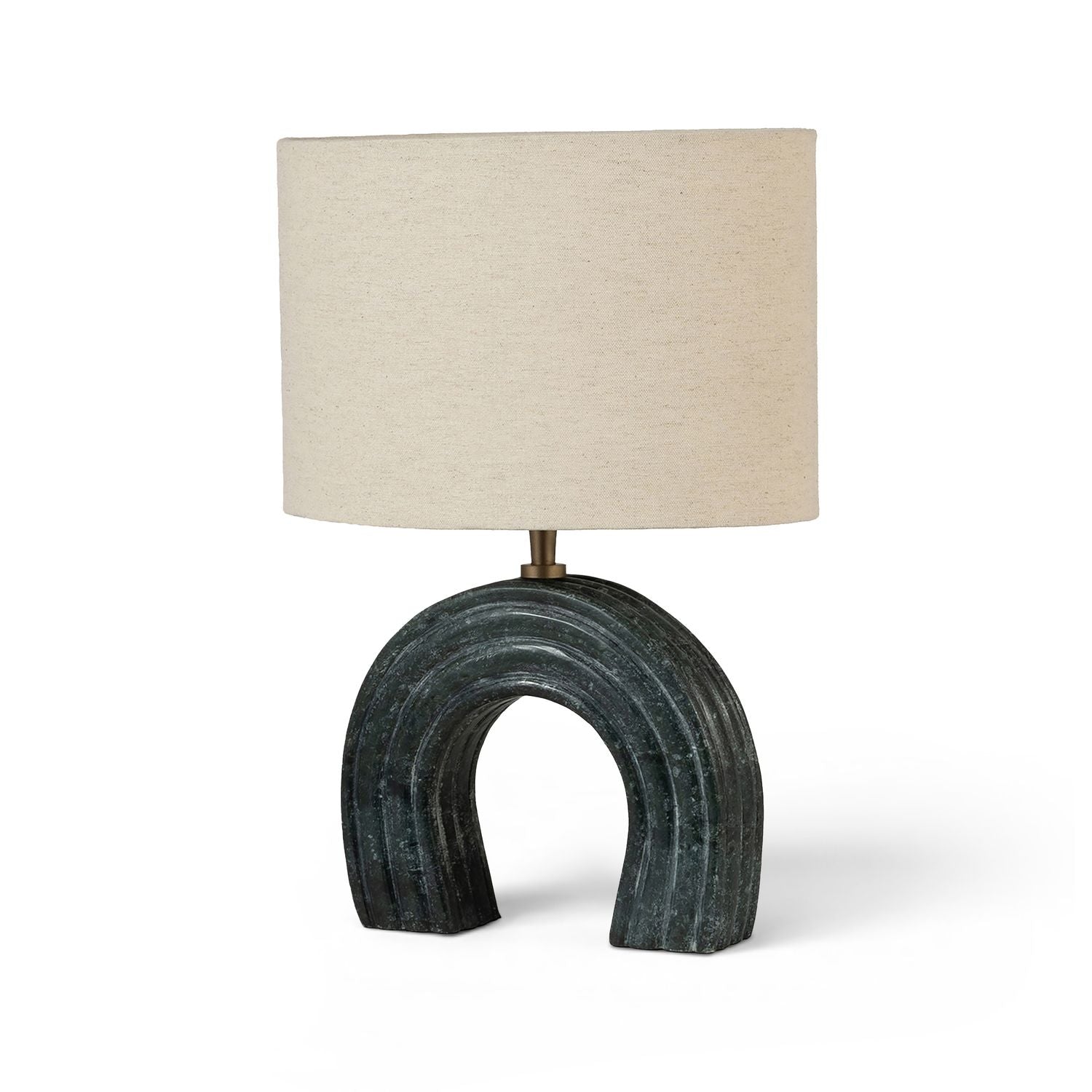 Lithos Genuine Marble Base And Linen Textured Fabric Shade Table Lamp — Green