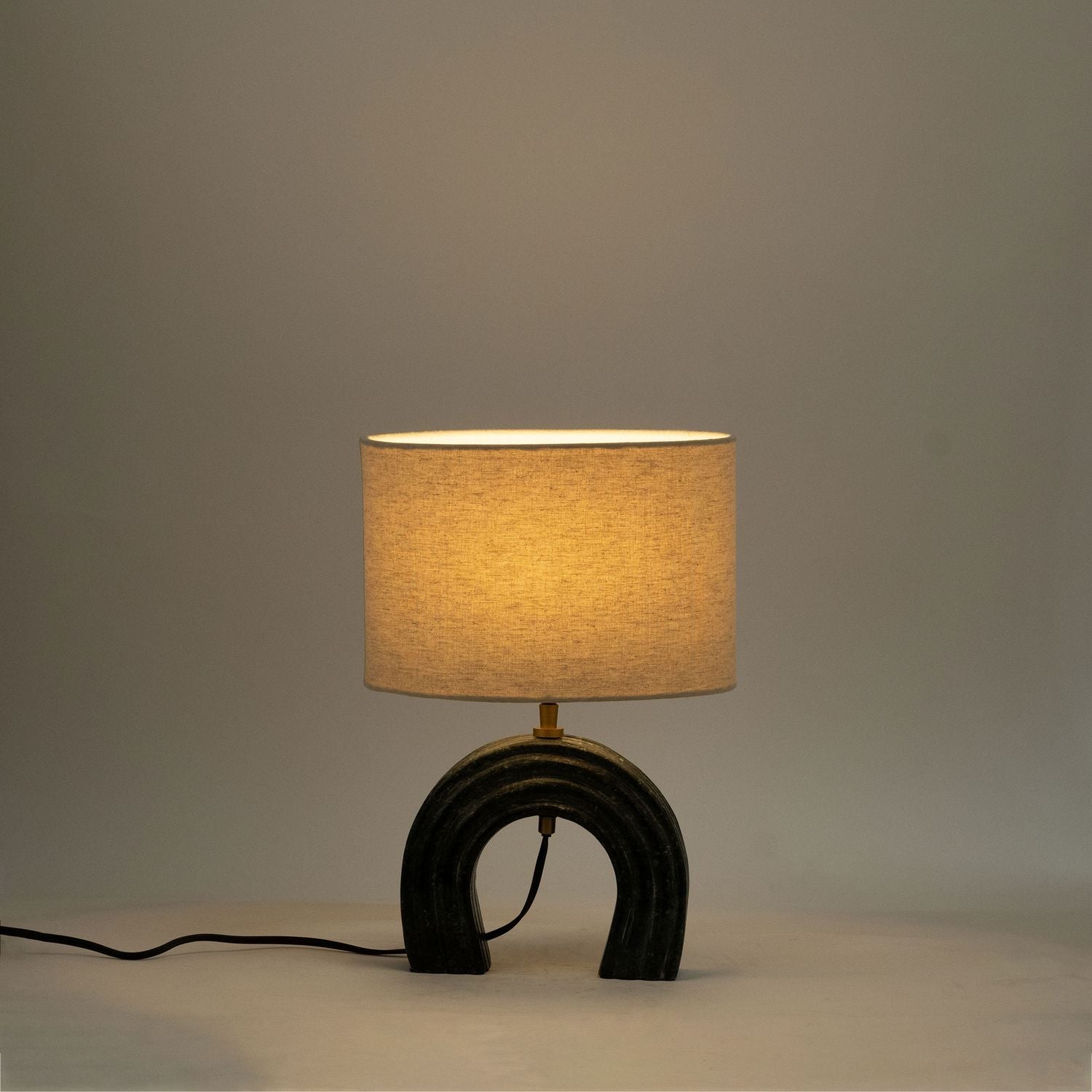 Lithos Genuine Marble Base And Linen Textured Fabric Shade Table Lamp — Green