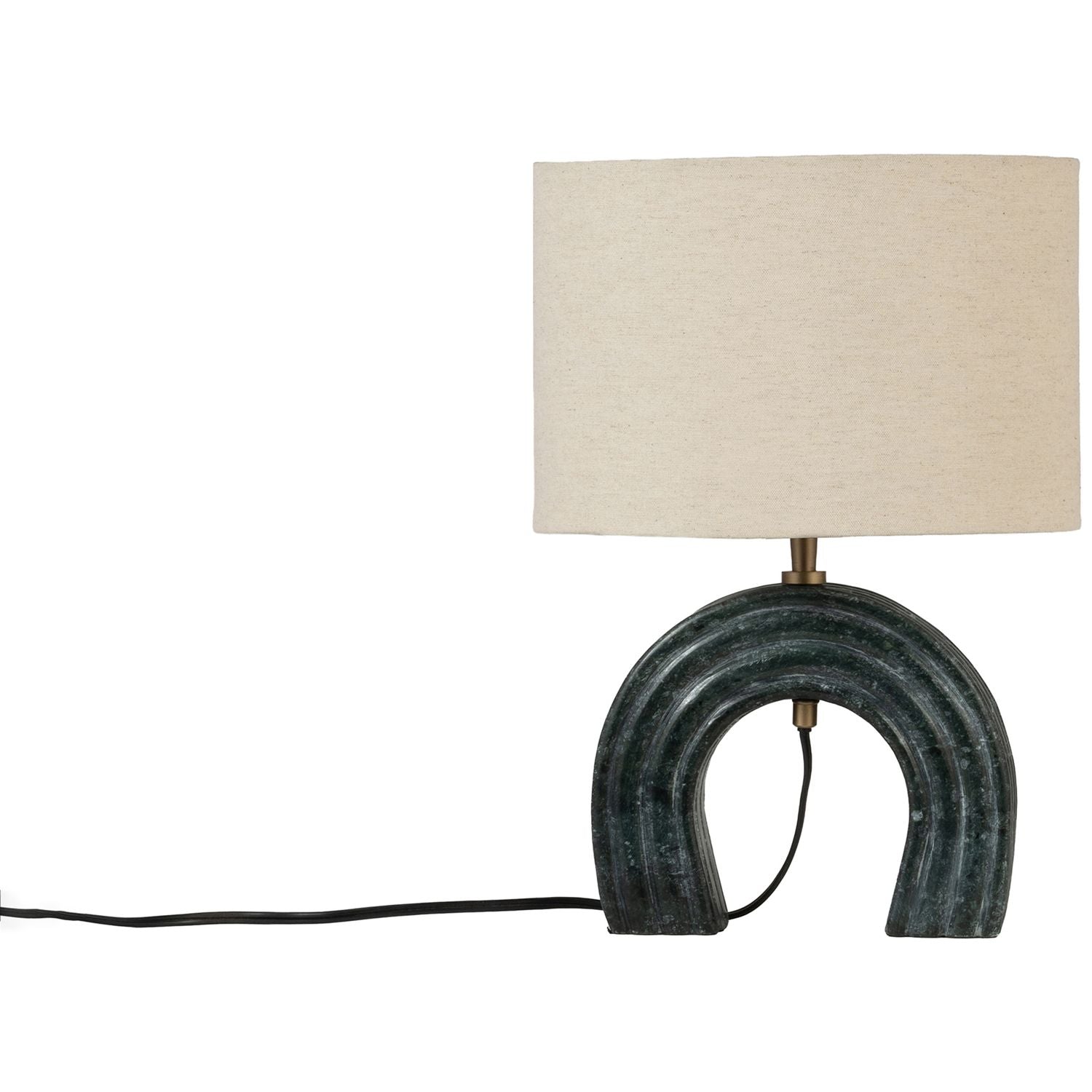Lithos Genuine Marble Base And Linen Textured Fabric Shade Table Lamp — Green