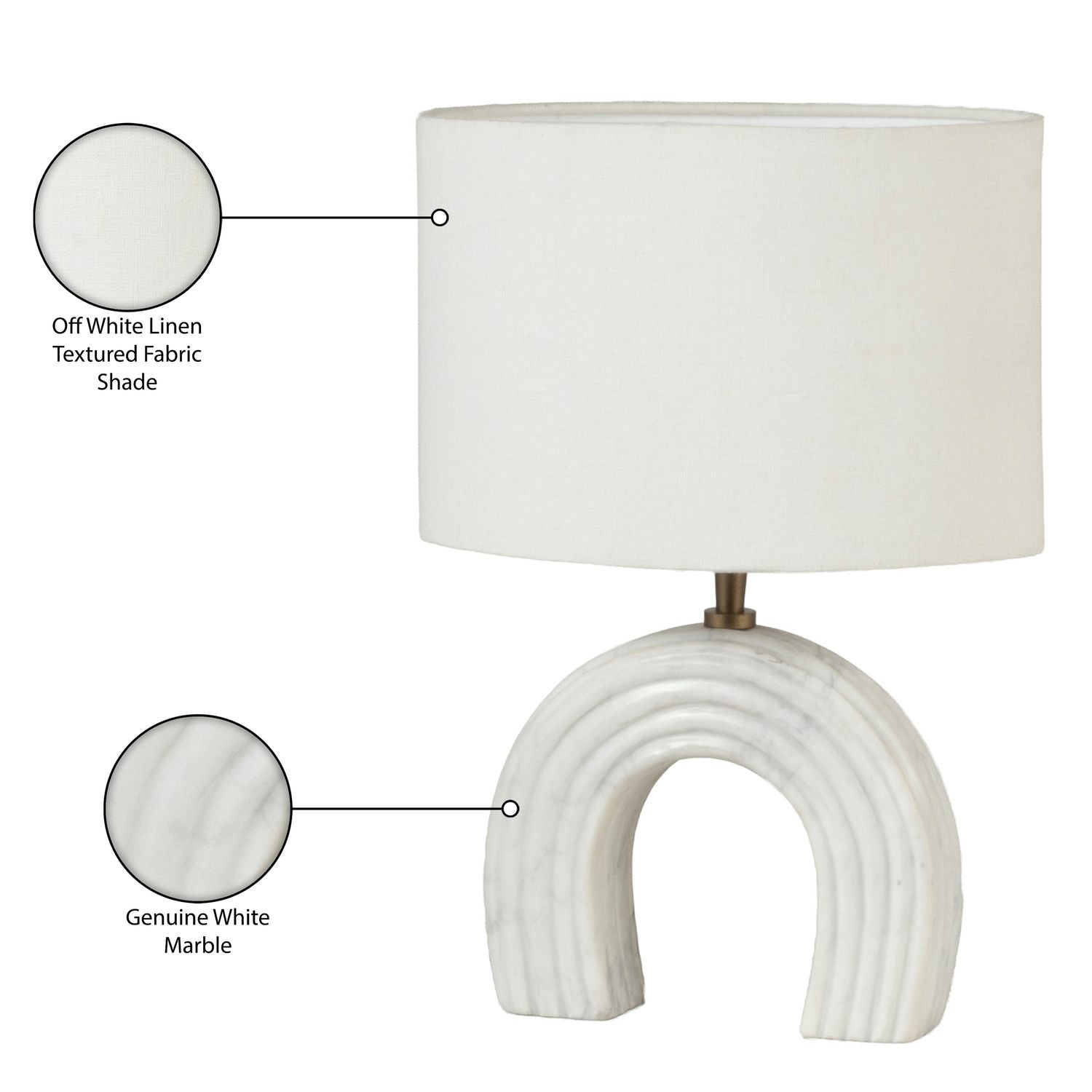Lithos Genuine Marble Base And Linen Textured Fabric Shade Table Lamp — White