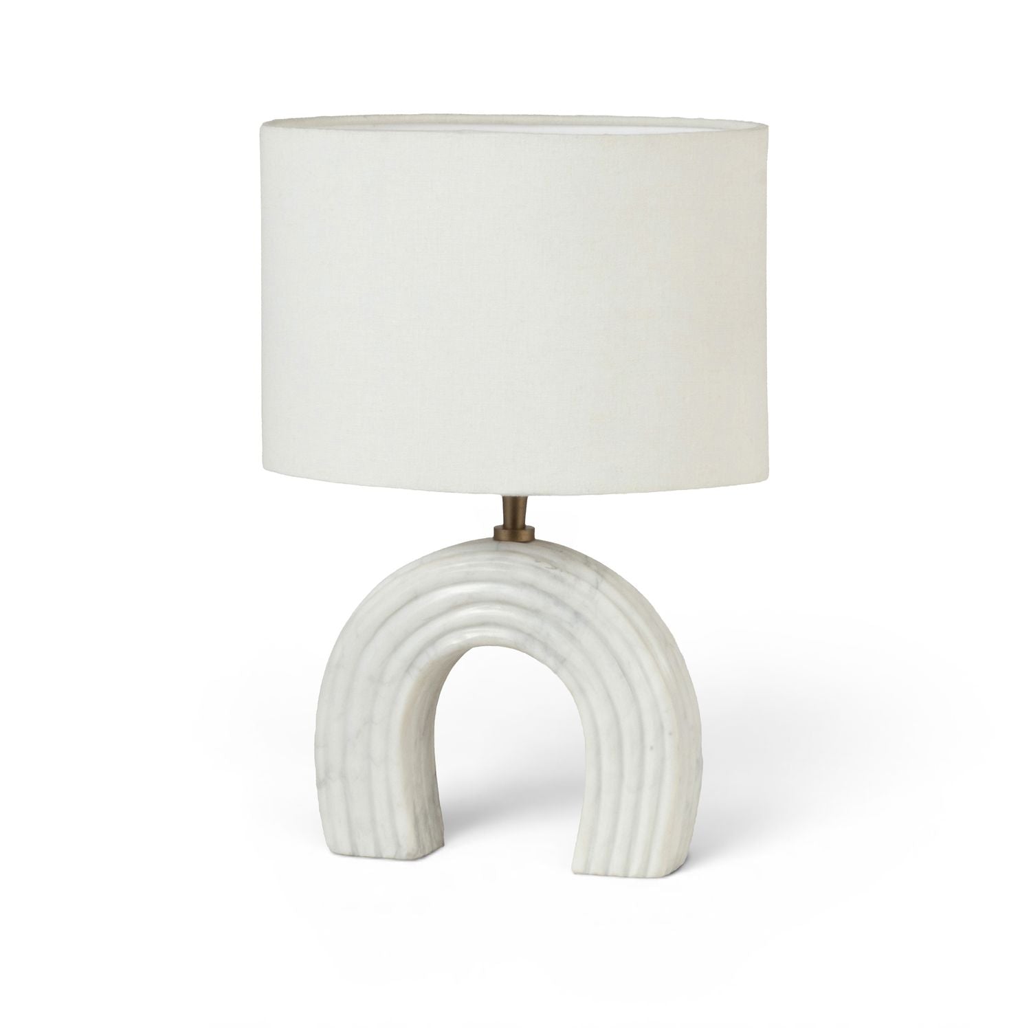Lithos Genuine Marble Base And Linen Textured Fabric Shade Table Lamp — White